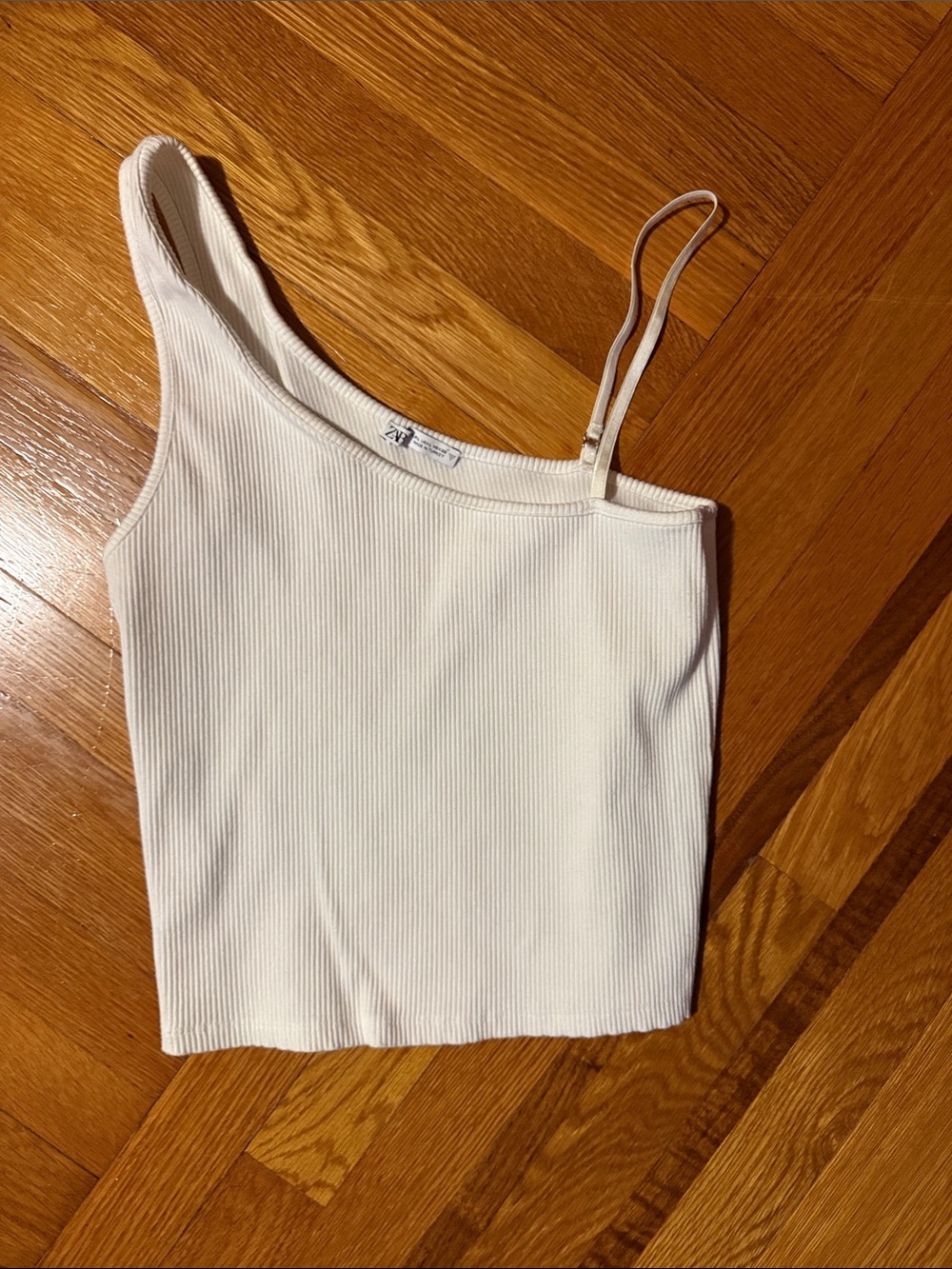 Zara One-Shoulder Ribbed Tank Top - White